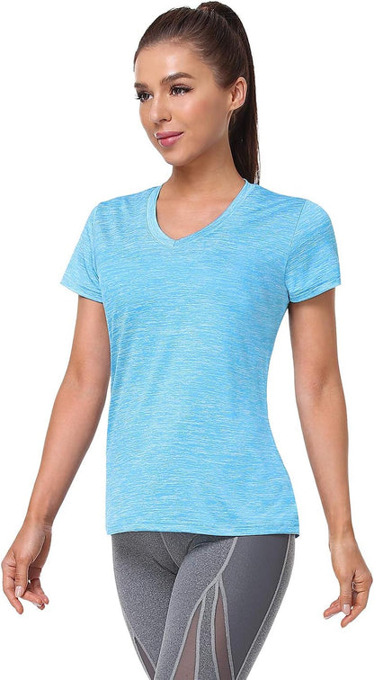 5-Pack Women'S Short Sleeve Dry Fit T-Shirt Moisture Wicking V-Neck Tee | Exercise Yoga Tees,Quick Dry Tops for Workout,Gym
